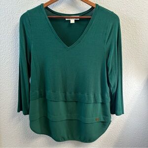 Michael Kors Green Layered style long sleeve top. V-neck size Small